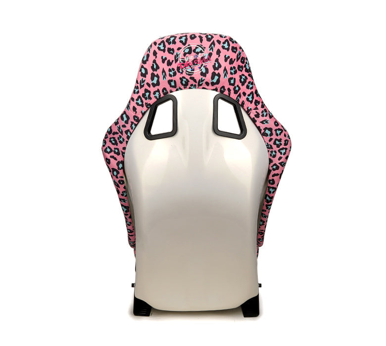 NRG FRP Bucket Seat PRISMA SAVAGE Edition White Pearlized Back Pink Panther Leopard Print - Medium