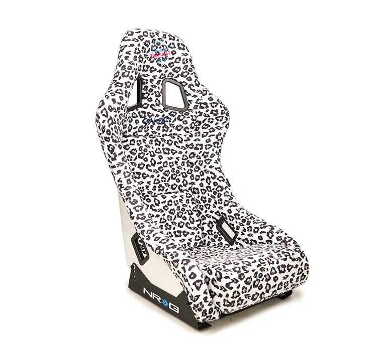 NRG FRP Bucket Seat PRISMA SAVAGE Edition White Pearlized Back Snow Leopard Print - Medium