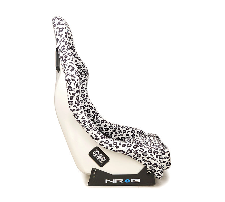 NRG FRP Bucket Seat PRISMA SAVAGE Edition White Pearlized Back Snow Leopard Print - Medium - 0