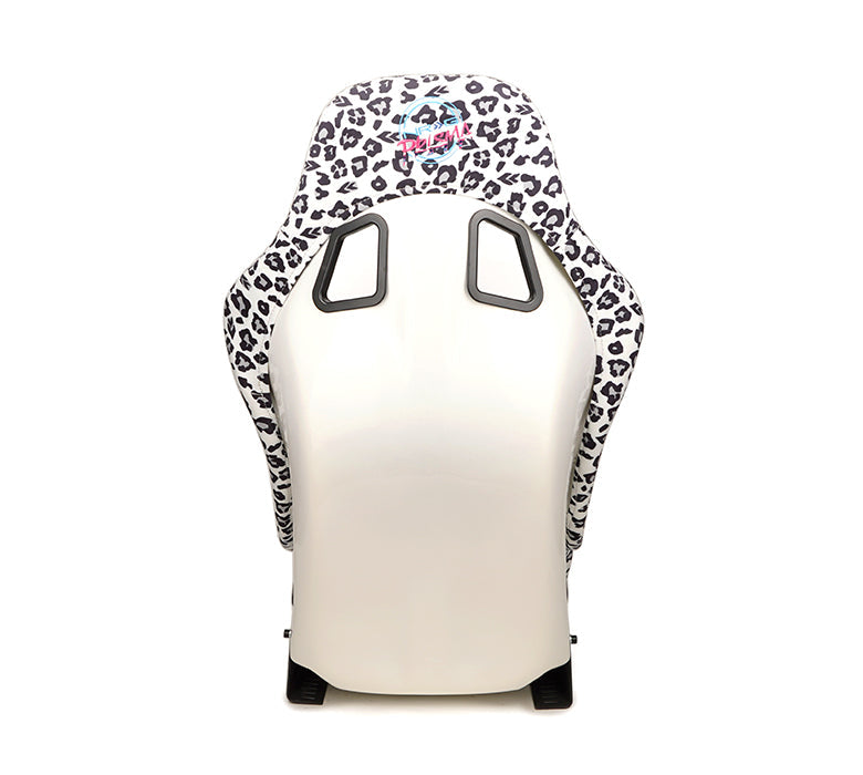 NRG FRP Bucket Seat PRISMA SAVAGE Edition White Pearlized Back Snow Leopard Print - Medium