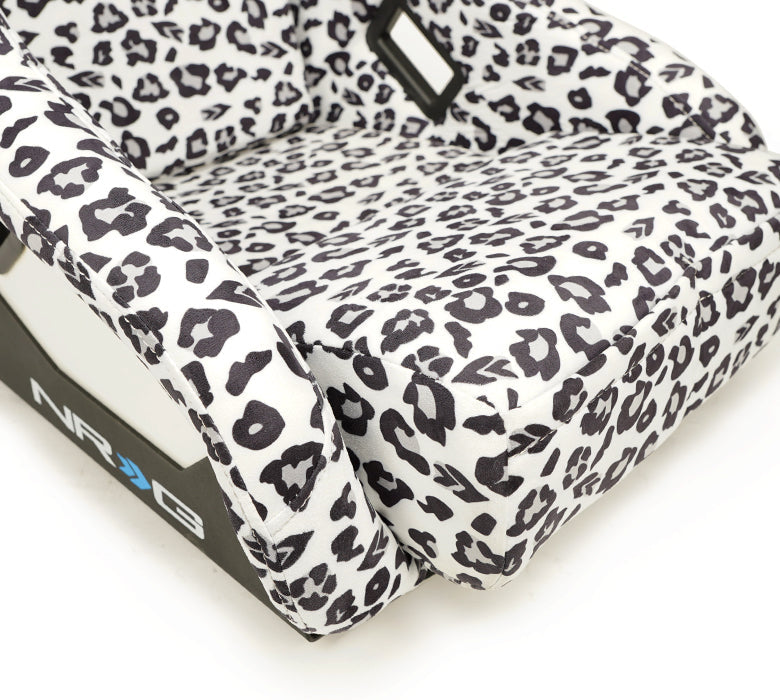 NRG FRP Bucket Seat PRISMA SAVAGE Edition White Pearlized Back Snow Leopard Print - Medium