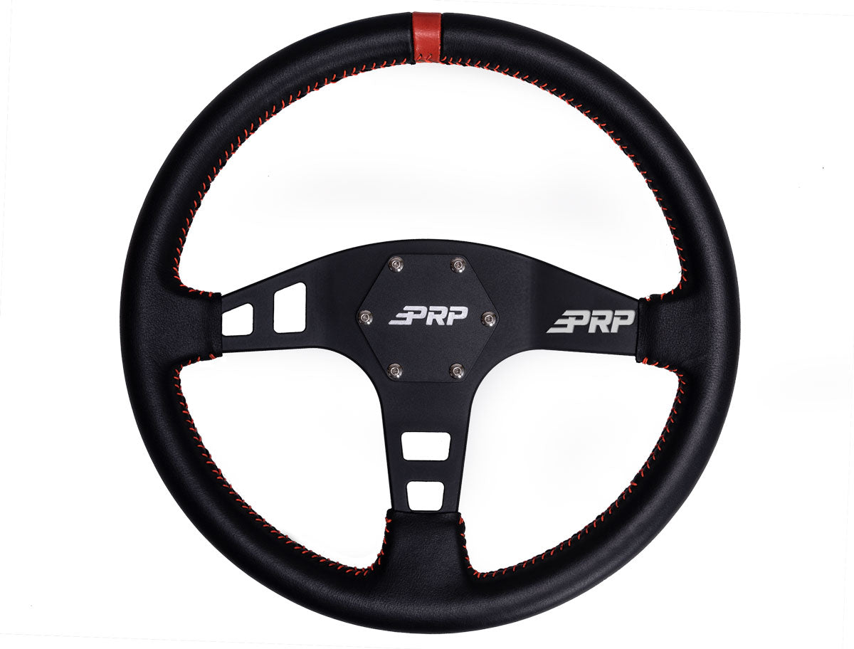 PRP Flat Leather Steering Wheel- Red