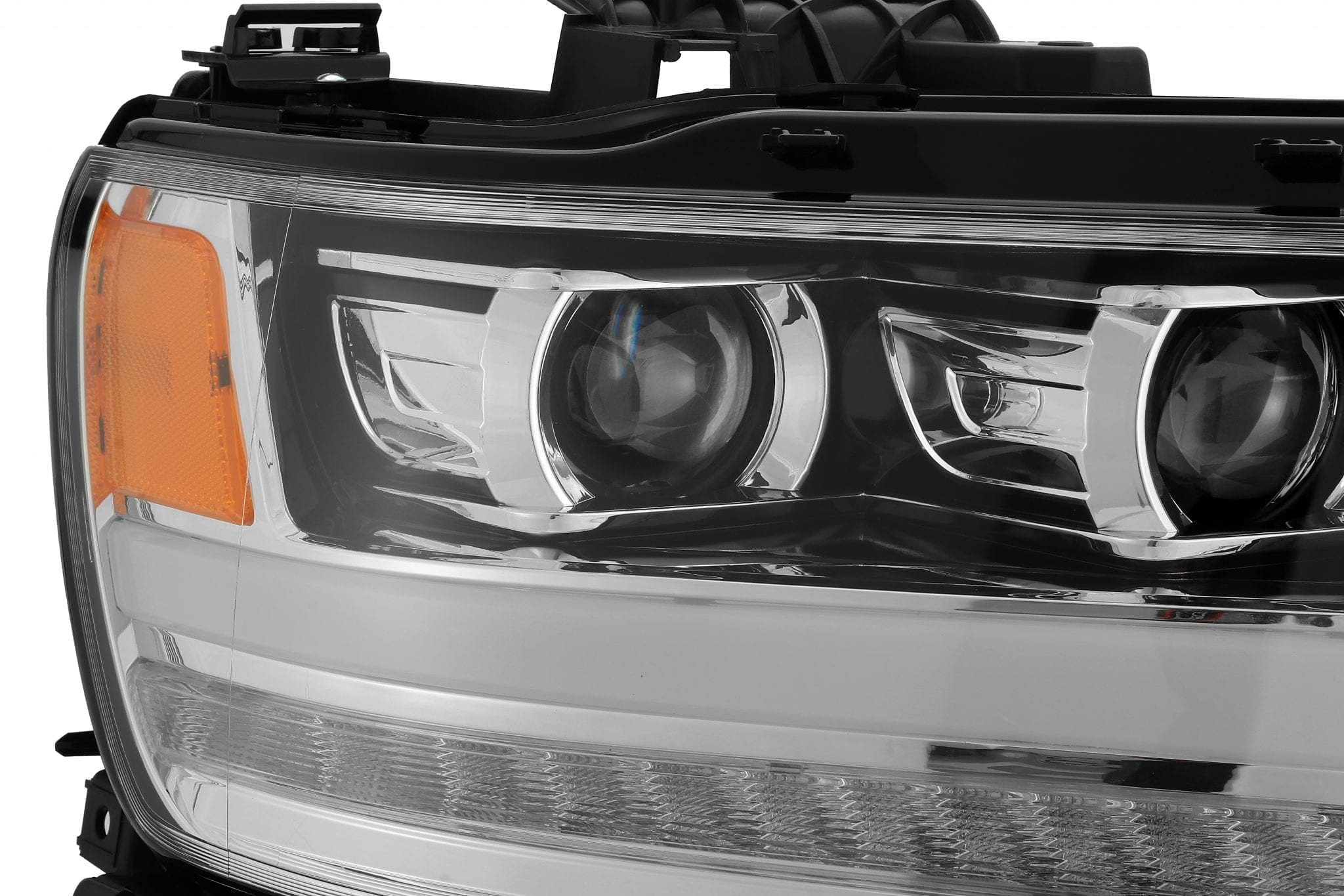 AlphaRex 19-20 Dodge Ram 1500 LUXX LED Proj Headlights Plank Chrome w/Activ Light/Seq Signal/DRL - 0