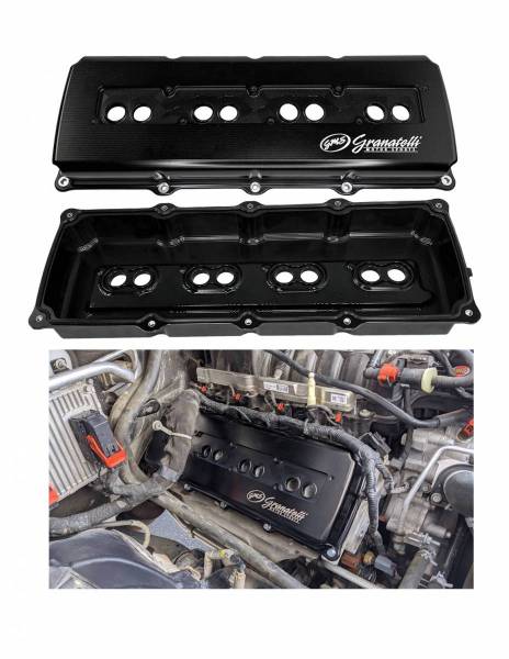 GRANATELLI DODGE HEMI VALVE COVER SET. BILLET. 5.7. 6.1. 6.2 & 6.4. BLACK ANODIZ