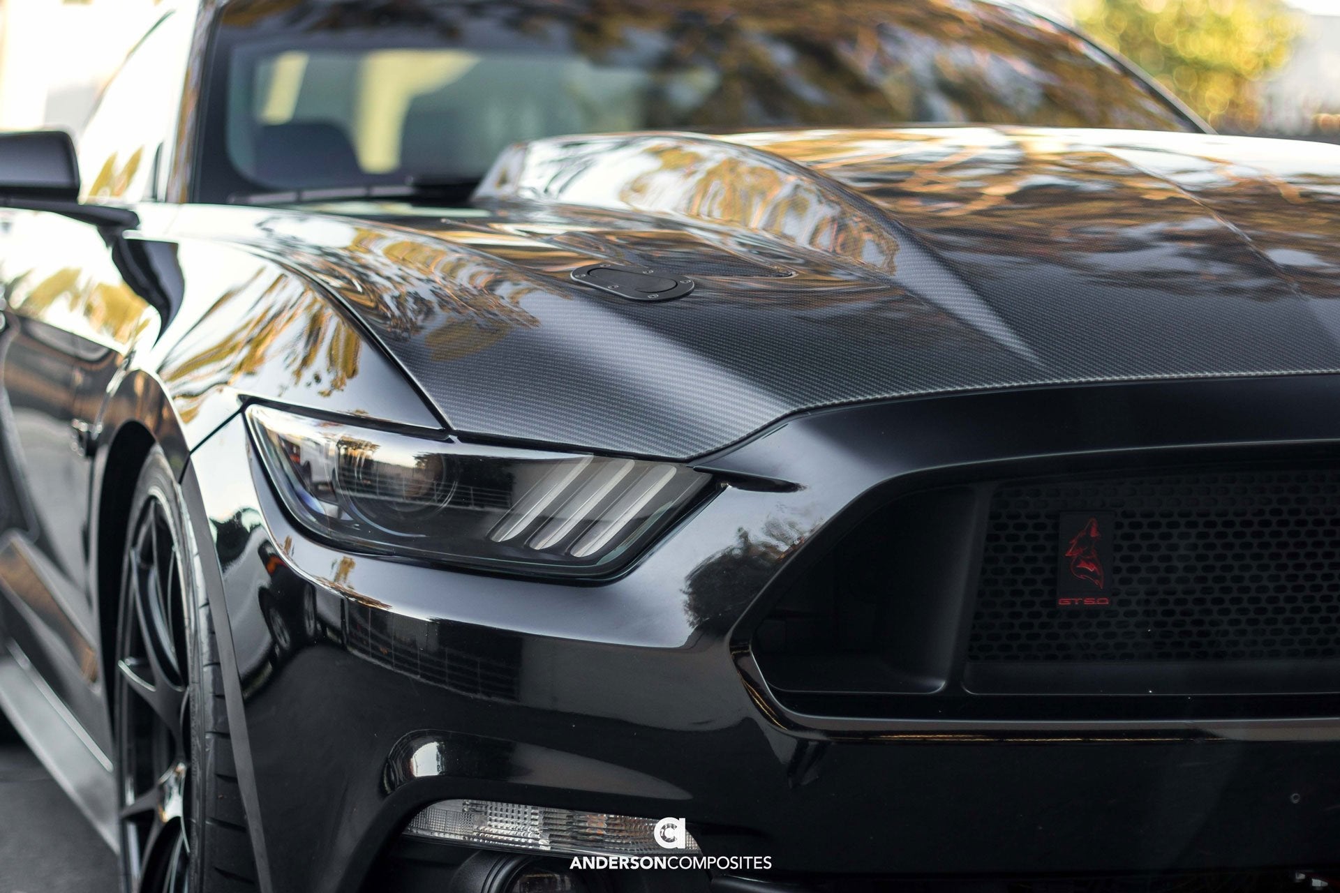 Anderson Composites 15-17 Ford Mustang (Excl. GT350/GT350R) Double Sided Carbon Fiber Cowl Hood - 0