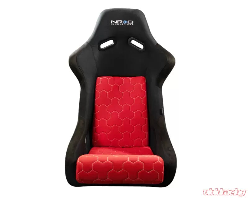 NRG FRP Bucket Seat Cushion/ White Stitching Hex Geometric 3pc Seat Cushion - Red