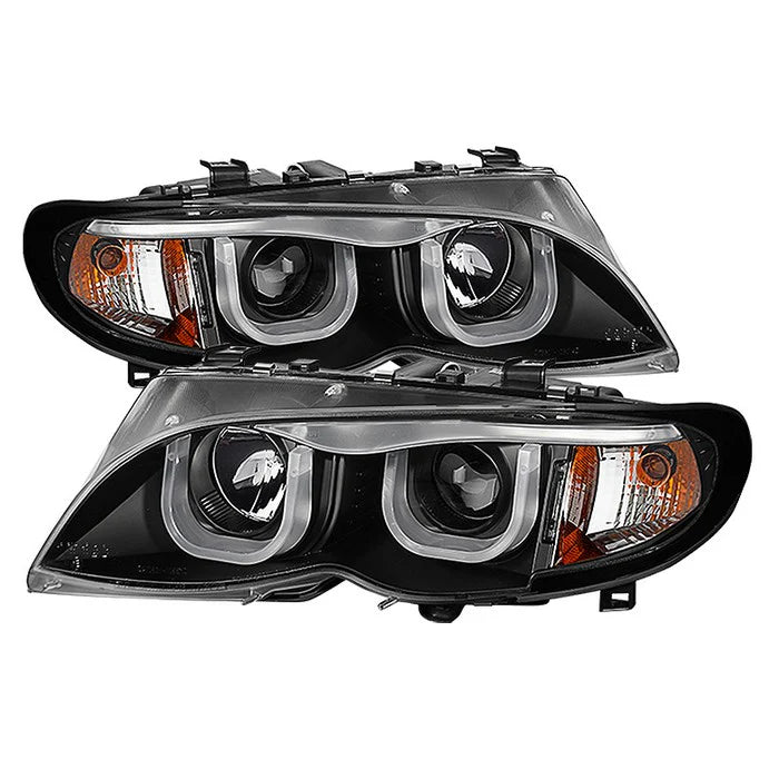 ( Spyder Signature ) BMW E46 3-Series 02-05 4DR Projector Headlights 1PC - 3D Halo - Black - High H1 (Included) - Low H7 (Not Included)