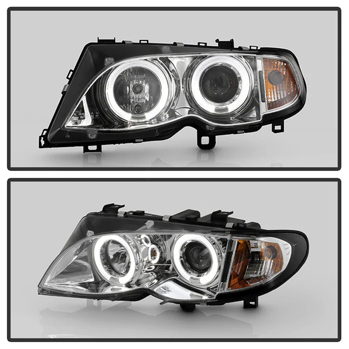 ( Spyder Signature ) BMW E46 3-Series 02-05 4DR Projector Headlights 1PC - LED Halo - Chrome - High H1 (Included) - Low H7 (Included) - 0