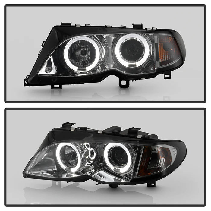 ( Spyder Signature ) BMW E46 3-Series 02-05 4DR Projector Headlights 1PC - LED Halo - Smoke - High H1 (Included) - Low H7 (Included) - 0