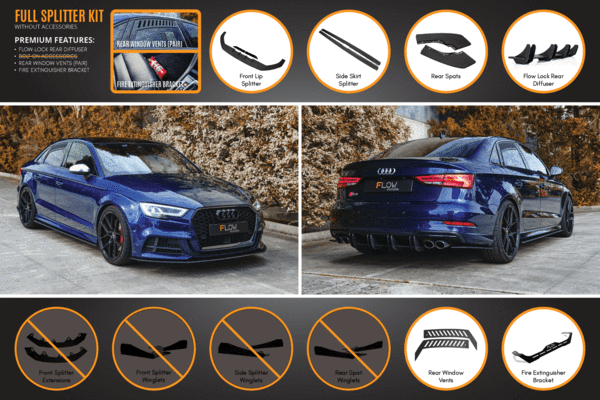 S3 8V Sedan FL Full Lip Splitter Set