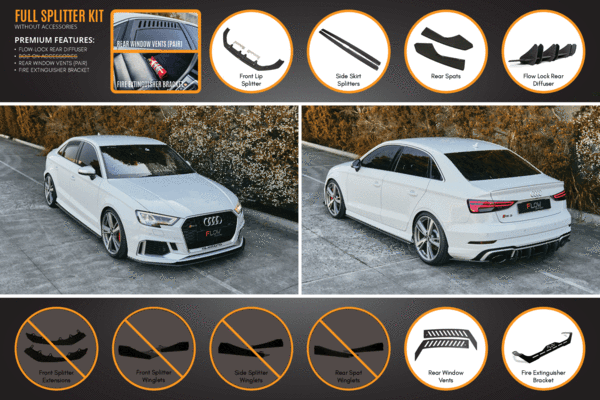 RS3 8V Sedan FL Full Lip Splitter Set