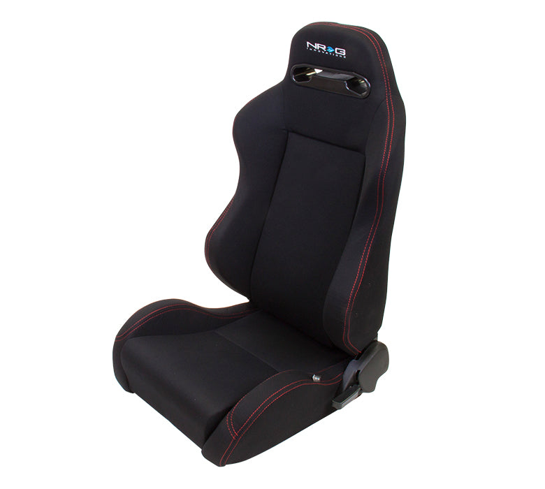 NRG Sport Seats (Pair) Type-R Cloth w/NRG Logo - Black w/Red Stitch