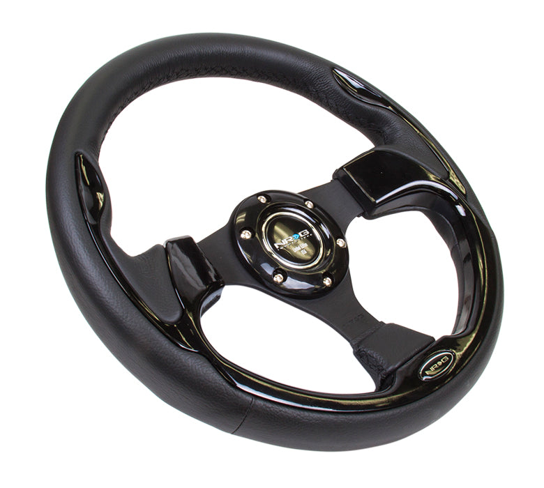 NRG Reinforced Steering Wheel (320mm) Blk w/Gloss Black Trim - 0