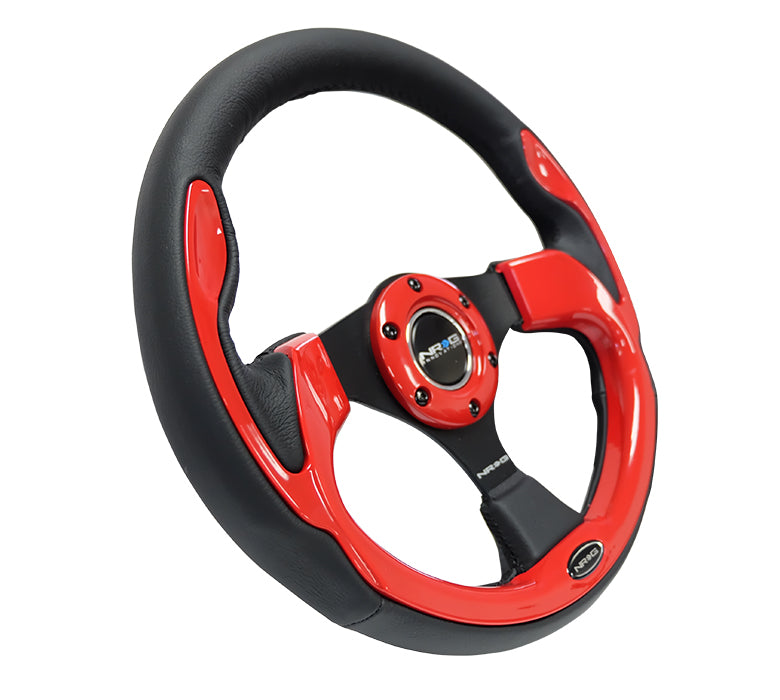 NRG Reinforced Steering Wheel (320mm) Blk w/Red Trim & 5mm 3-Spoke - 0