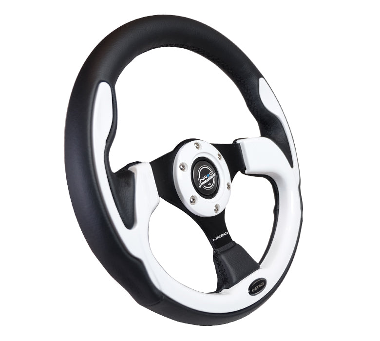 NRG Reinforced Steering Wheel (320mm) Blk w/White Trim & 4mm 3-Spoke - 0