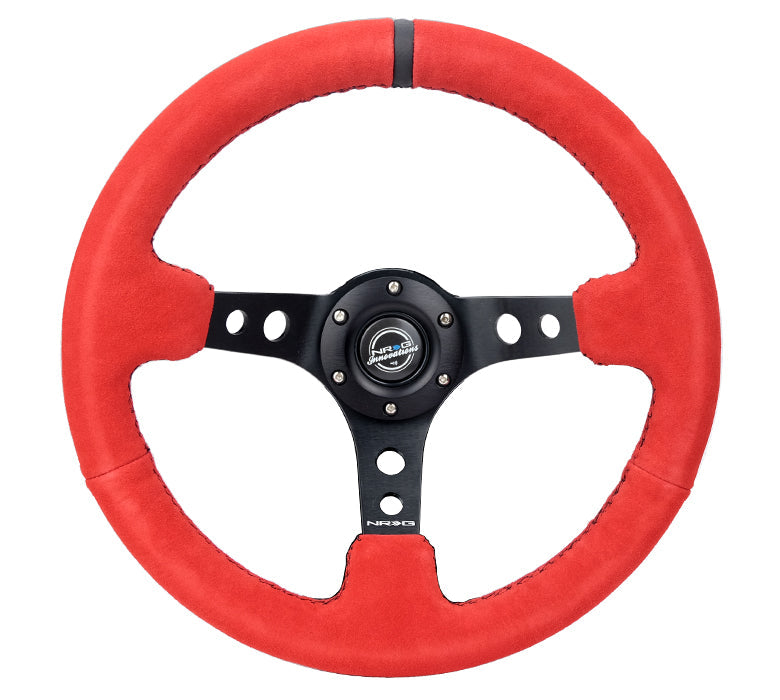 NRG Reinforced Steering Wheel (350mm / 3in. Deep) Red Suede w/Black Stitch