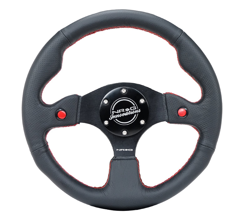 NRG Reinforced Steering Wheel (320mm) Blk Leather w/Dual Buttons