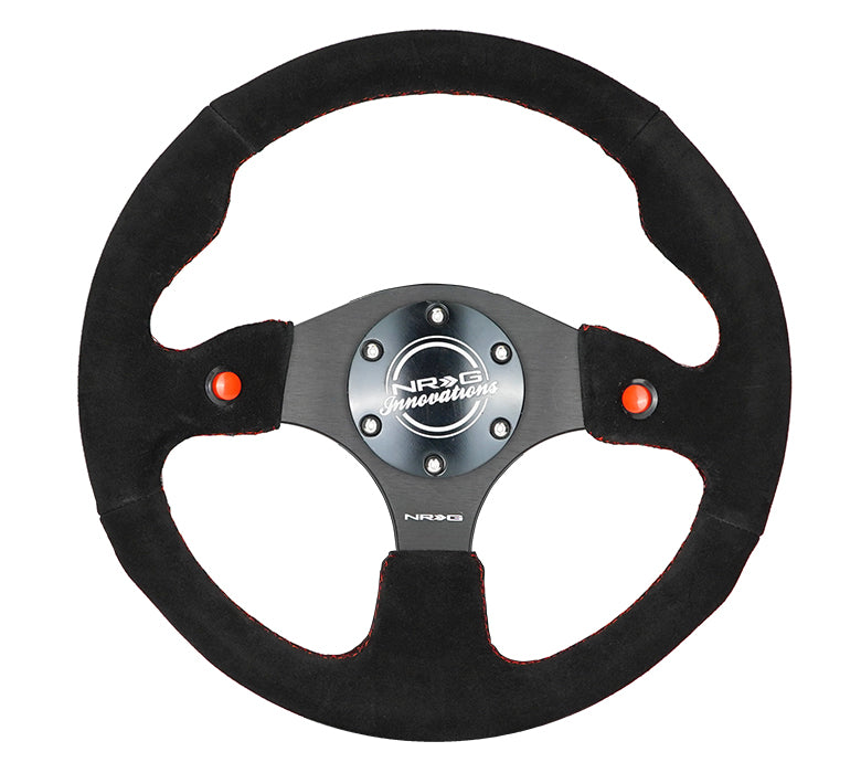 NRG Reinforced Steering Wheel (320mm) Blk Suede w/Dual Buttons