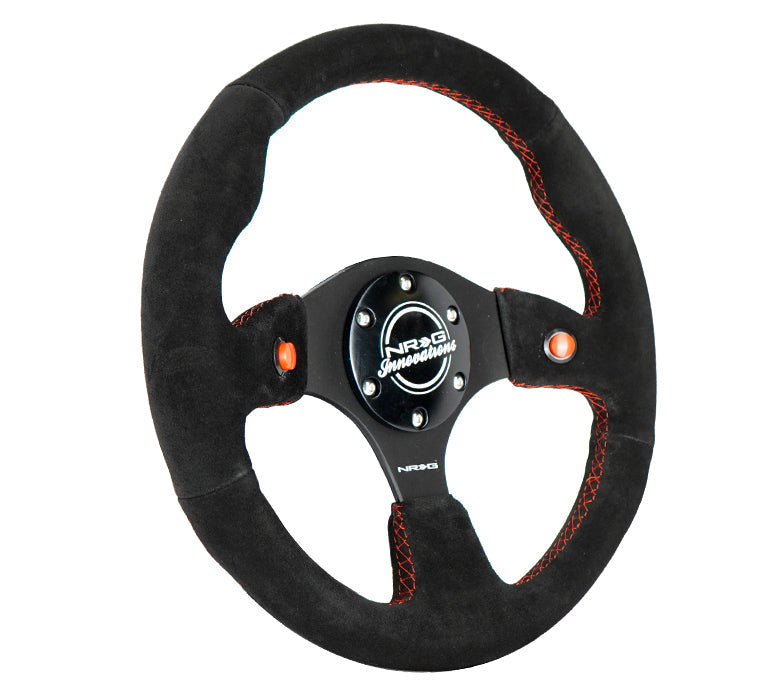 NRG Reinforced Steering Wheel (320mm) Blk Suede w/Dual Buttons - 0