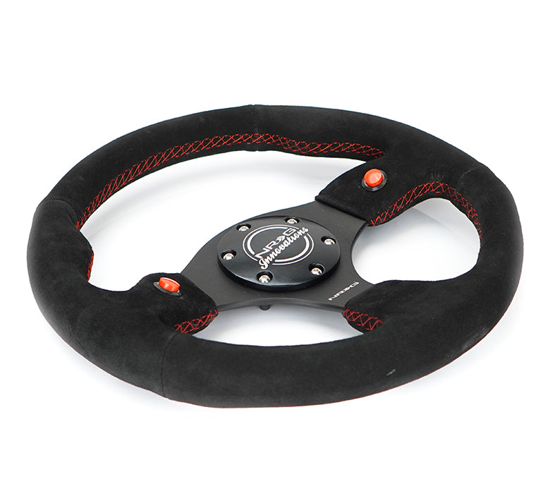 NRG Reinforced Steering Wheel (320mm) Blk Suede w/Dual Buttons