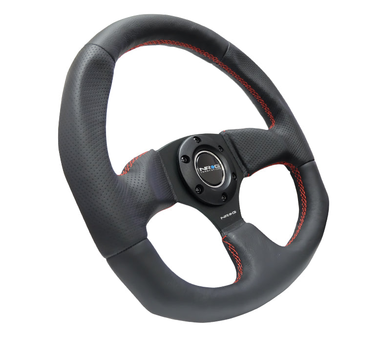 NRG Reinforced Steering Wheel (320mm Horizontal / 330mm Vertical) Leather w/Red Stitching - 0