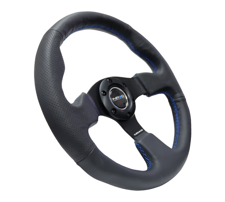 NRG Reinforced Steering Wheel (320mm) Black Leather w/Blue Stitching - 0