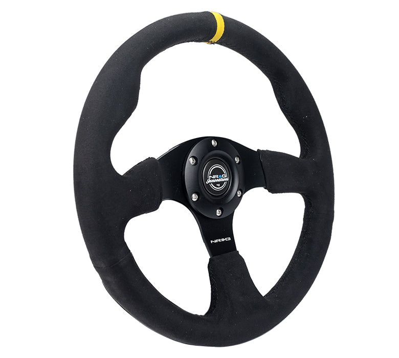 NRG Reinforced Steering Wheel (350mm/ 3in. Deep) Alcantara w/ Yellow Center w/ Black Stitch - 0