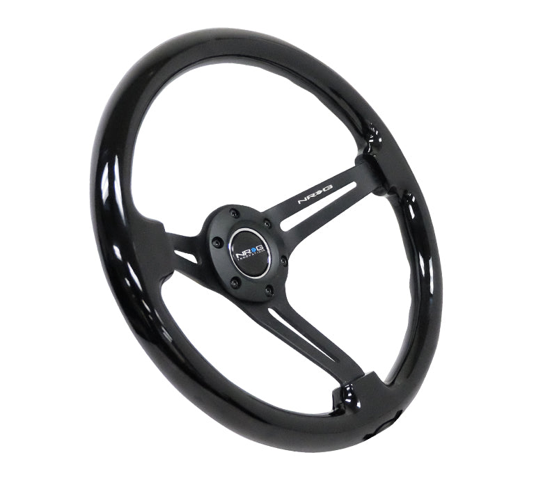 NRG Reinforced Steering Wheel (350mm / 3in. Deep) Blk Wood w/Blk Matte Spoke/Black Center Mark - 0