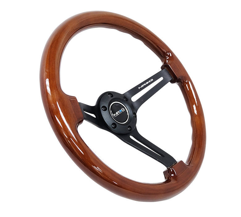 NRG Reinforced Steering Wheel (350mm / 3in. Deep) Brown Wood w/Blk Matte Spoke/Black Center Mark - 0