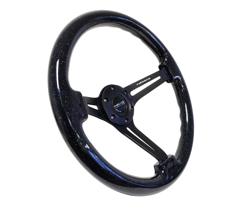 NRG Reinforced Steering Wheel (350mm / 3in. Deep) Black Multi Color Flake Wood w/ Black Matte Center - 0