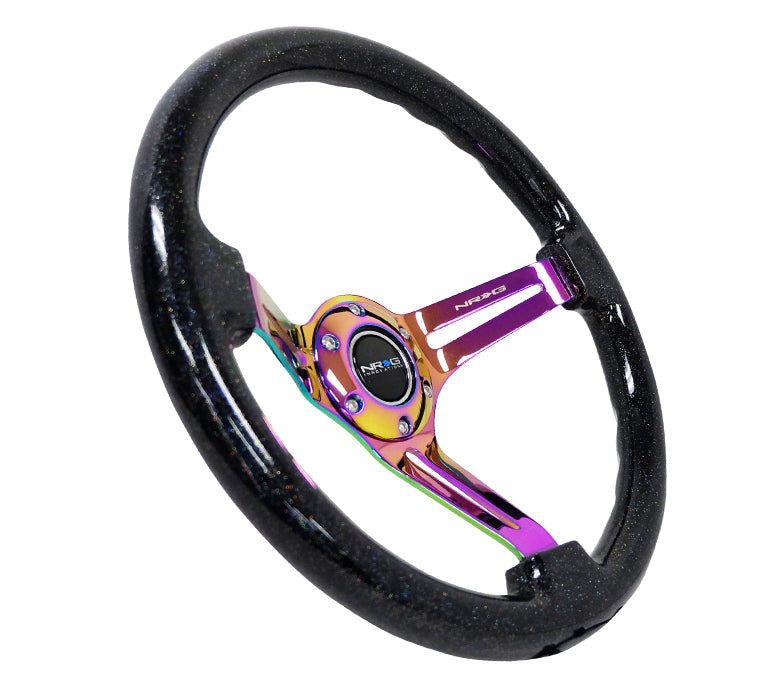 NRG Reinforced Steering Wheel (350mm / 3in. Deep) Blk Multi Color Flake w/ Neochrome Center Mark - 0