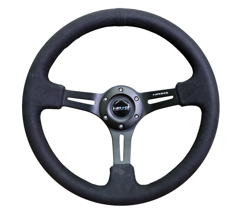 NRG Reinforced Steering Wheel (350mm / 3in. Deep) Black Leather w/ Alcantara Stitching