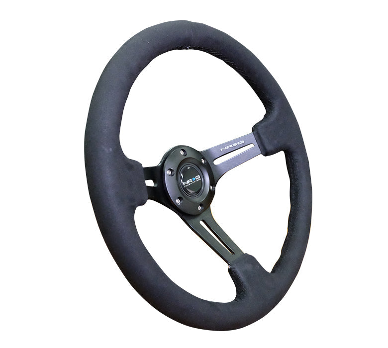 NRG Reinforced Steering Wheel (350mm / 3in. Deep) Black Leather w/ Alcantara Stitching - 0