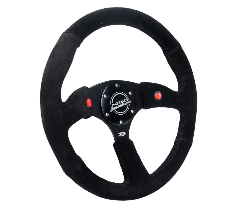 NRG Reinforced Steering Wheel (350mm/ 2.5in. Deep) Sport Suede Racing/ 4mm Matte Black Spoke - 0