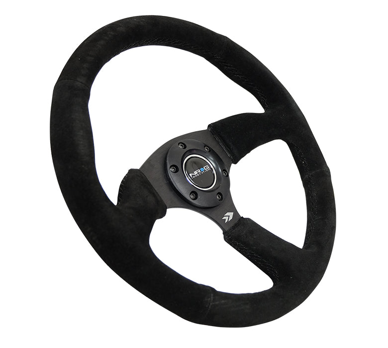 NRG Reinforced Steering Wheel (350mm / 2.5in. Deep) Blk Suede Comfort Grip w/5mm Matte Blk Spokes - 0