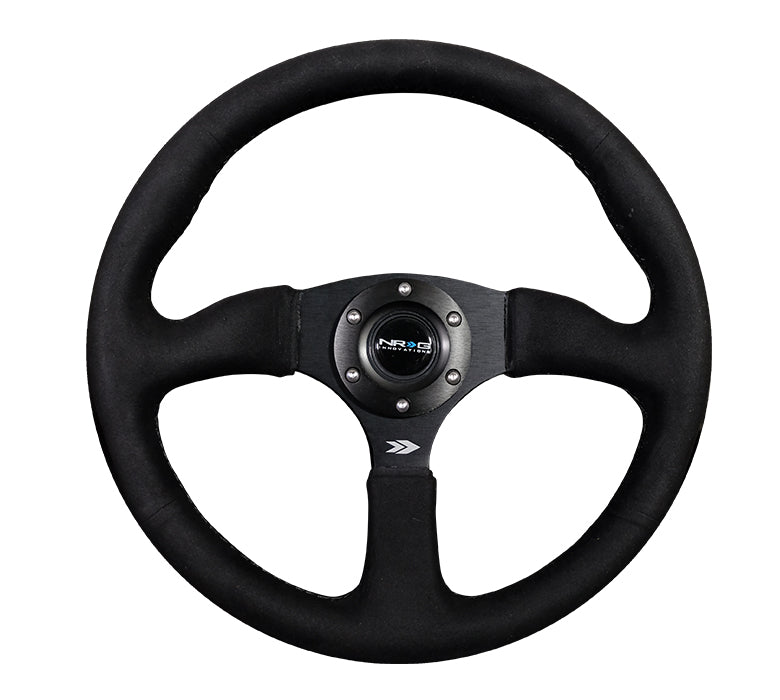 NRG Reinforced Steering Wheel (350mm / 2.5in. Deep)Blk Alcantara Comfort Grip w/4mm Matte Blk Spokes