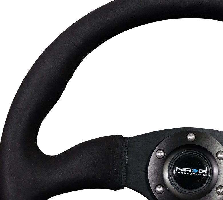 NRG Reinforced Steering Wheel (350mm / 2.5in. Deep)Blk Alcantara Comfort Grip w/4mm Matte Blk Spokes - 0