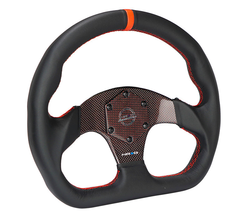 NRG Carbon Fiber Flat Bottom Steering Wheel (320mm) Red CF Center w/Red Stitch/Center Mark