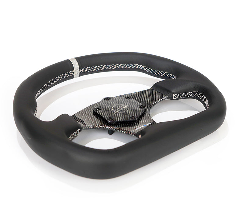 NRG Carbon Fiber Flat Bottom Steering Wheel (320mm) Silver CF Center w/Silver Stitch/Center Mark - 0