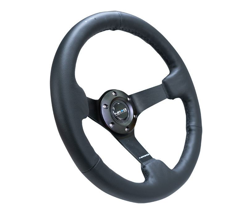 NRG Reinforced Steering Wheel (330mm/ 3in. Deep) Sport Leather Racing/ 4mm Matte Black Spoke - 0