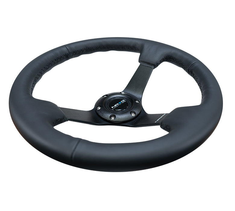 NRG Reinforced Steering Wheel (330mm/ 3in. Deep) Sport Leather Racing/ 4mm Matte Black Spoke