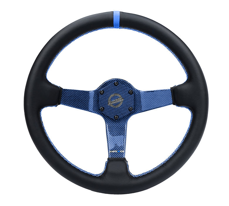 NRG Reinforced Steering Wheel (350mm) Blue Carbon Fiber Center - Blue Stitching & Center Mark