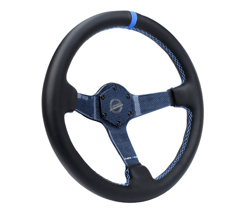 NRG Reinforced Steering Wheel (350mm) Blue Carbon Fiber Center - Blue Stitching & Center Mark - 0