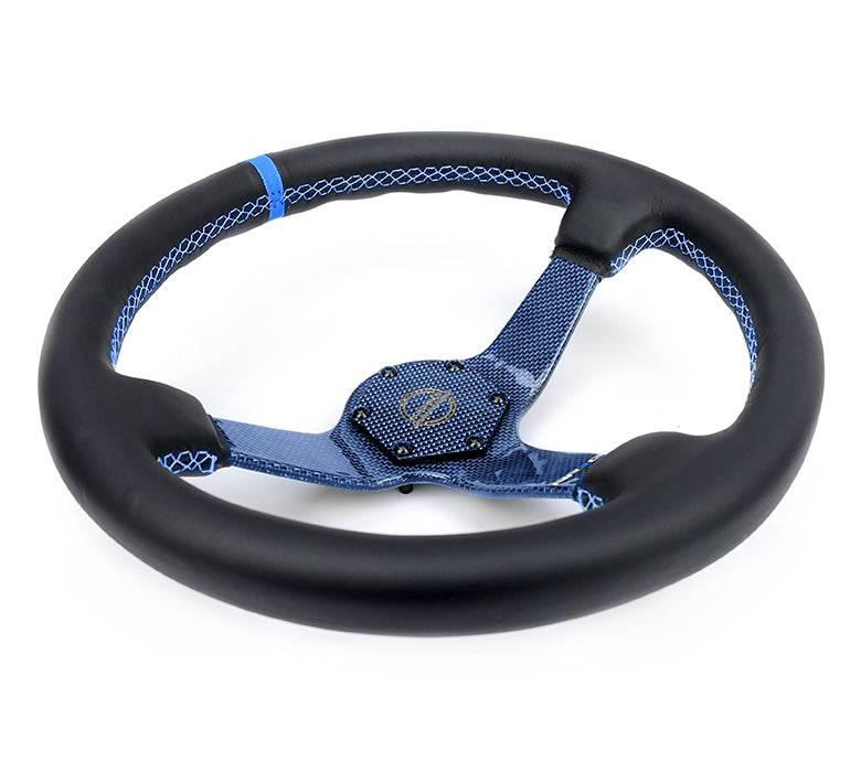 NRG Reinforced Steering Wheel (350mm) Blue Carbon Fiber Center - Blue Stitching & Center Mark