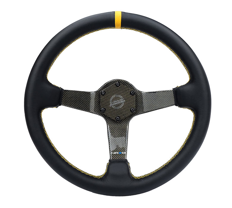 NRG Carbon Fiber Steering Wheel (350mm) Leather Trim w/Gold Stiching/Center Mark