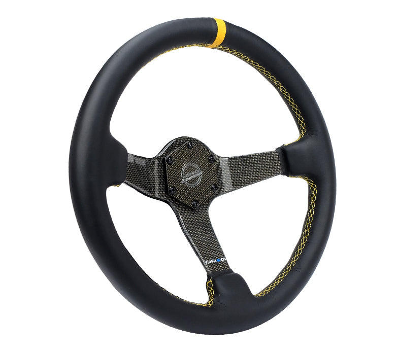 NRG Carbon Fiber Steering Wheel (350mm) Leather Trim w/Gold Stiching/Center Mark - 0