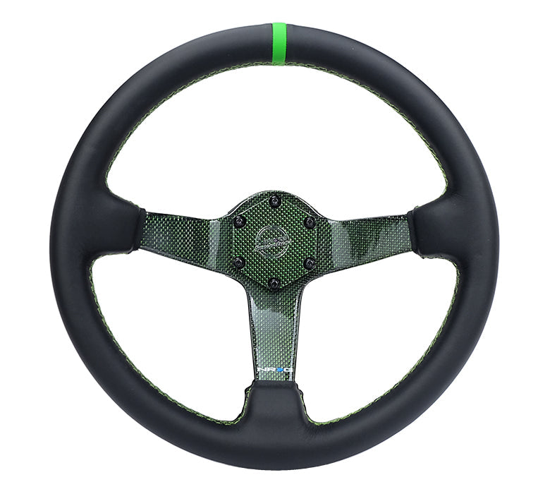 NRG Reinforced Steering Wheel (350mm) Green Carbon Fiber Center - Green Stitching & Center Mark