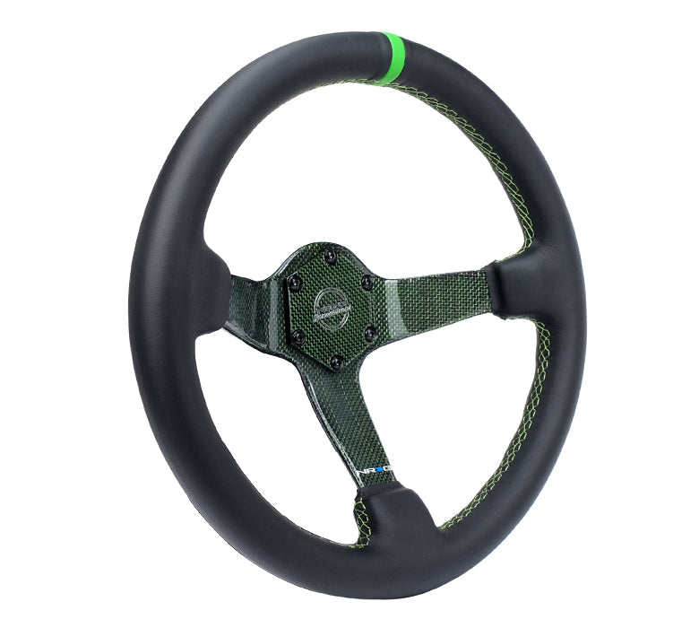 NRG Reinforced Steering Wheel (350mm) Green Carbon Fiber Center - Green Stitching & Center Mark - 0