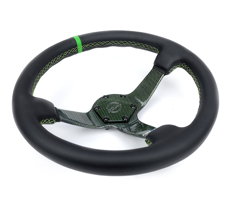 NRG Reinforced Steering Wheel (350mm) Green Carbon Fiber Center - Green Stitching & Center Mark