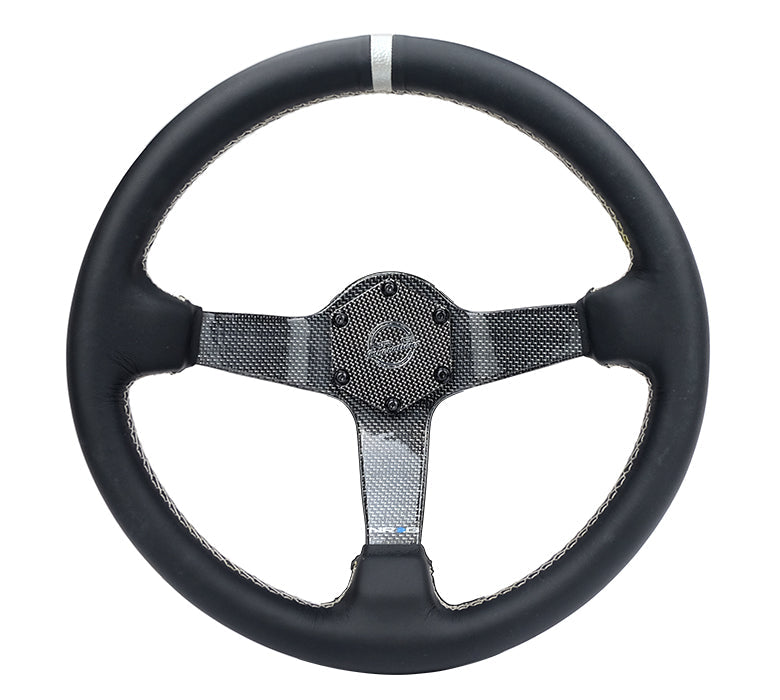 NRG Carbon Fiber Steering Wheel (350mm) Silver Carbon Fiber Center - Silver Stitching & Center Mark